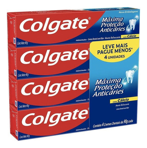 4 Pasta De Dente Colgate 90g Máxima Proteção Atacado