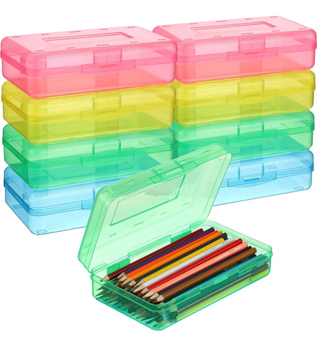 Pack De 12 Cajas Cartucheras Transparentes Colores Surtidos