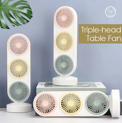 Ventilador 3 Cabezas Portatil Escritorio Aire Fresco Mesa Diámetro 26 cm