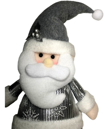 Boneco Papai Noel Prata Prateado Luxo Decoração De Natal