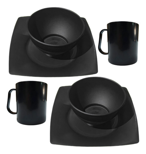 Kit 10 Prato Quadrado 10 Caneca 450ml E 10 Cumbucas 700ml