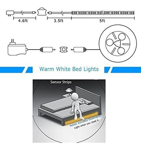 Para Cama Activada Movimiento Tira Led Flexible Nocturna