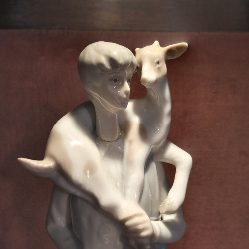 Estatuilla De Porcelana Antigua Lladro Figura Pastor C Cabra Celeste Blanco Marrón Claro (Usado)