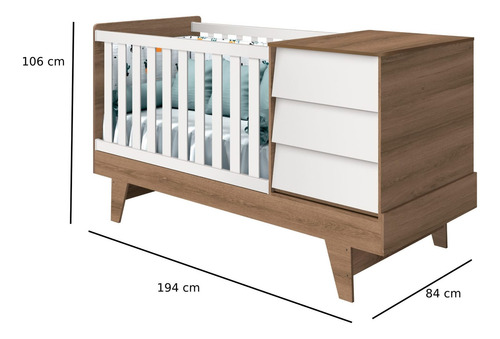 Cuna 3 En 1 Con Comoda Noah Prince - Be Design