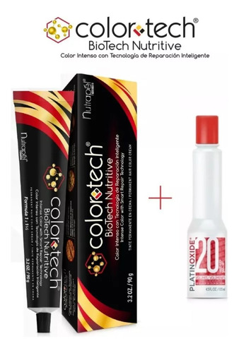 Tinte Colortech Nutrapel Con Peroxido De 20 Vol 135 Ml 6.07 Rubio Obscuro Frío