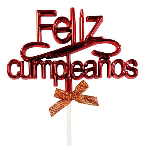 Imagen 2 de 6 de Topper De Torta Adorno Rojo Feliz Cumpleaños