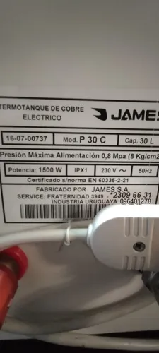 Calefón James 30 Lts Tanque De Cobre, Como Nuevo!! Blanco (Usado)