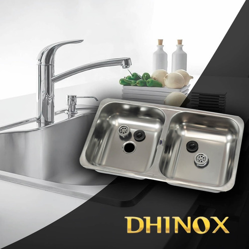 Imagen 6 de 10 de Pileta Bacha Doble De Cocina Dhinox Acero Inoxidable 70 Cm