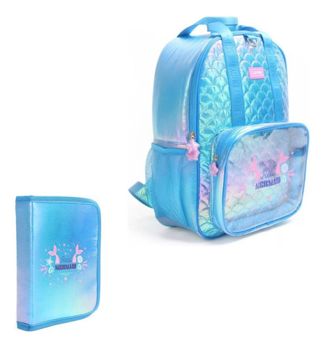 Combo Mochila Espalda 16  Sirena Zaphir Y Cartuchera Doble