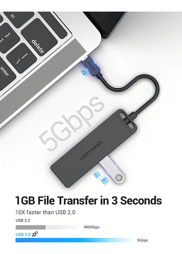 Hub Usb C Vention Multipuerto - 4 En 1 - Usb C A 4 Puertos Usb 3.0 - 5gbs - Premium - Teclado / Disco Rigido / Mouse / Pendrive / Impresora / Pc / Notebook / Para Macbook Thunderbolt / - Tgkbd
