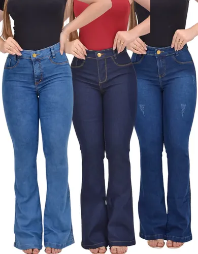 Calça Jeans Feminina Flare Levanta Bumbum Cintura Alta Top - Miniatura 3