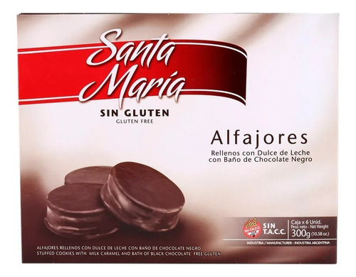 Caja 6 Alfajores Con Chocolate Negro Santa Maria S/ Tacc Dw