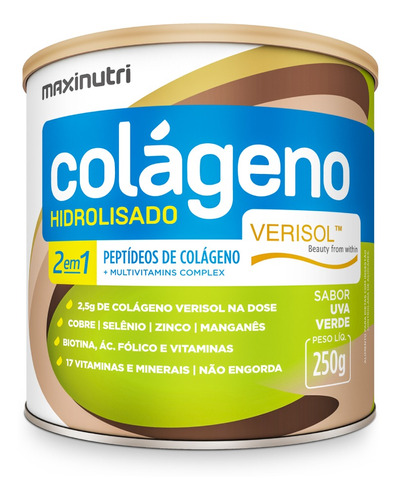 Suplemento em pó Maxinutri  Colágeno Hidrolisado 2 em 1 Verisol colágeno Colágeno Hidrolisado 2 em 1 Verisol sabor  uva verdes em lata de 250g