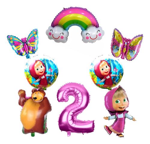 Pack Globos Masha Y Oso X 7 +  Nro Gigante