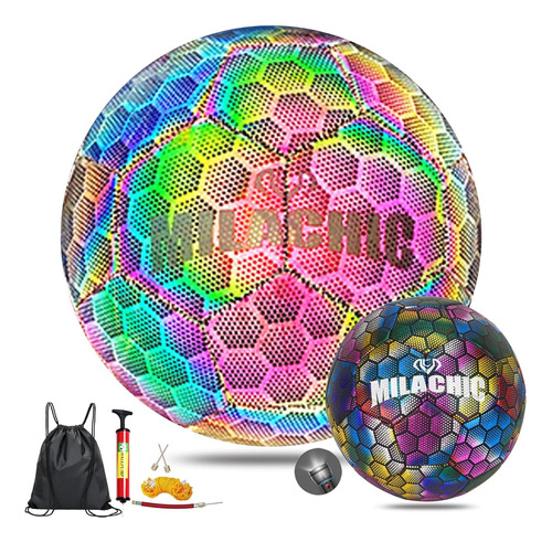 Moderno Balon Futbol Luminoso Multicolor Holografico Pelota