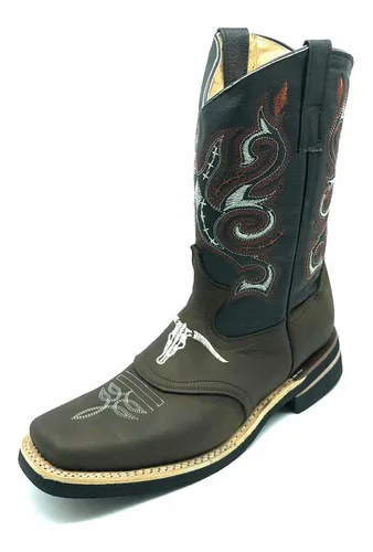 Bota Vaquera Rodeo Piel Res Chata Hombre Suela Cosida Cuotas sin