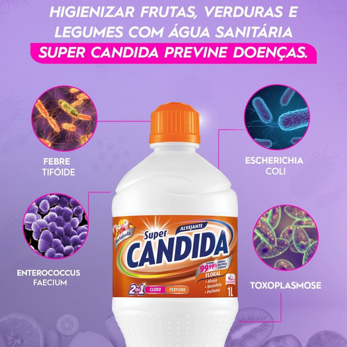 2 Unid. Água Sanitária Super Cândida Floral 1 Litro Limpeza