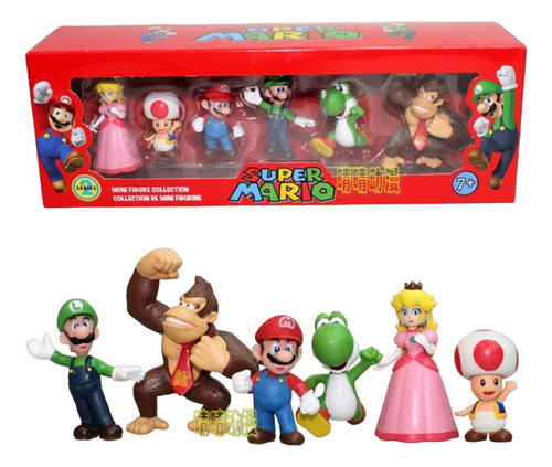 Super Mario Colección 6 Figuras Mario Yoshi Honguito Luigui