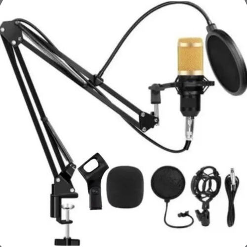 Kit Microfone ManoThor Condensador Bm800 Profissional Padrão Polar Unidirecional Suporte anti-choque Cabo XLR Fêmea X P2 Pop Filter Braço Articulado Prendedor Espuma Proteção Gravação Podcast