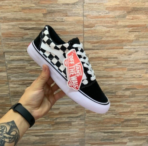 Zapatillas Vans Old Skool Blanco Y Negro Cuadrille Unisex