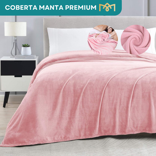 Manta De Microfibra Lisa Soft Veludo Casal Cobertor Casa Premium Quentinha Cor Rosa Claro