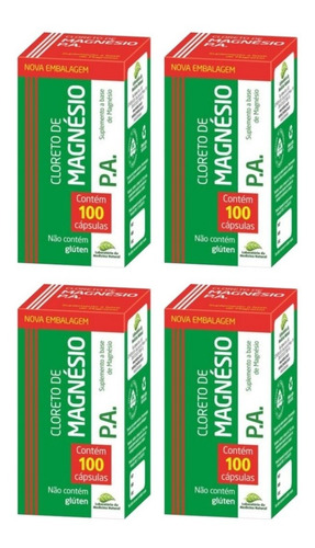 Kit 4 Cloreto De Magnésio P.a 100 Caps 500mg Melhora Memória