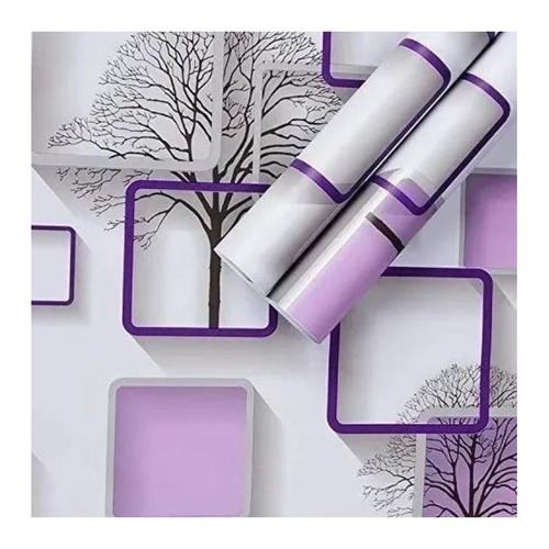 Papel Mural Pvc Árbol Negro Cuadro Morado