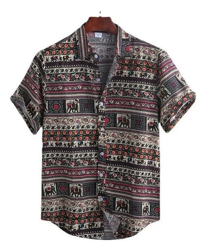 Hombres Colorido Botones Sueltos Camisa Hawaiana Blusa