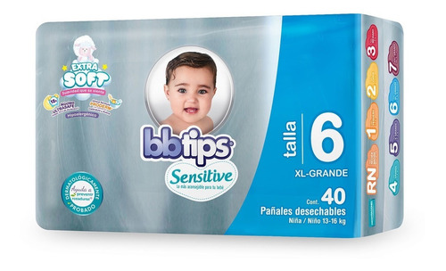 Pañal Bbtips Sensitive Talla 6 Extragrande Unisex 40 Pzas