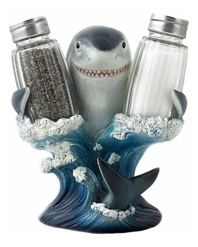 Gran Tiburón Blanco Decorativo De Cristal De Sal Y Pimienta 
