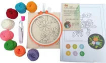 Comprar Kit Bordado Mexicano: Tela  Hilo Crochet Coral Aguja Tambor 