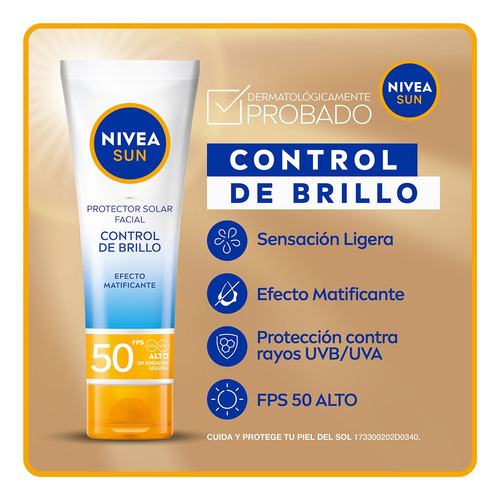 Protector Solar Facial Nivea Sun Control De Brillo Fps50+