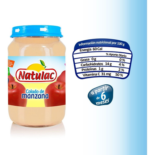 Imagen 3 de 4 de Compota Sabor A Manzana Natulac 186gr Bulto 24 Unidades