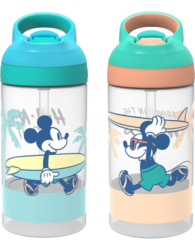 Botella De Agua Niños De Disney Mickey Mouse Pajita, J...