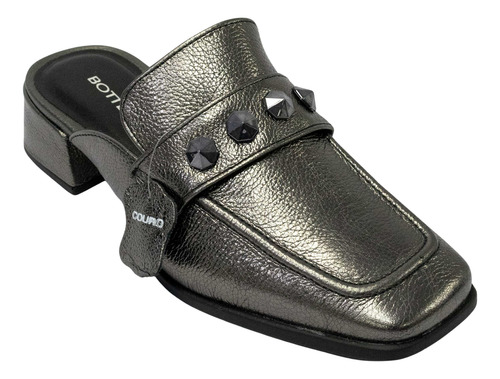 Mule Bottero 354208 Mariane Couro Metalizado Roma Onix