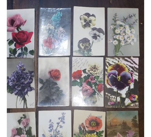 Lote 12 De Postales Antiguas - Romanticas Flores - Años 20