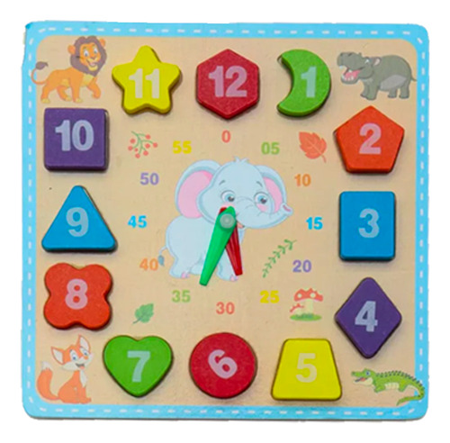 Juguete Reloj De Madera Encaje Educativo Numeros Niños 3 Pzs Color Diseño Al Azar