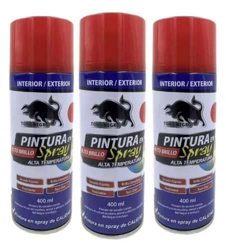 X3 Pintura Spray Alta Temperatura 400ml Color Rojo