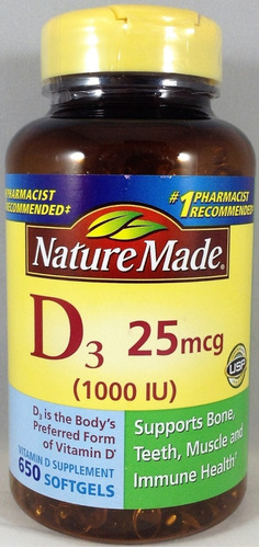 Vitamina D3 1000iu Nature Made  650 Softgels