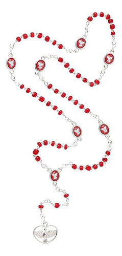 Terço Coroa Do Espirito Santo Com Folheto De Oração Cor Vermelho