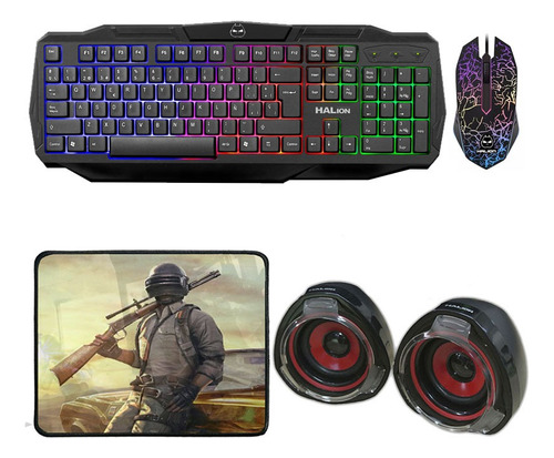 Kit Gamer Halion, Teclado + Mouse + Parlantes + Pad