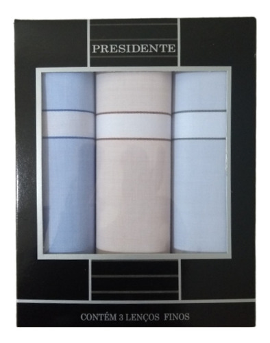 Lenço Presidente Masculino 41cm X 41cm 100% Algodão Cor Listrado, azul, bege e cinza Desenho do tecido Liso