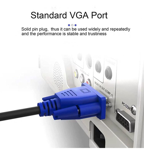 Cable Vga A Vga 1.5 M, Alta Resistencia 15 Pin Monitores