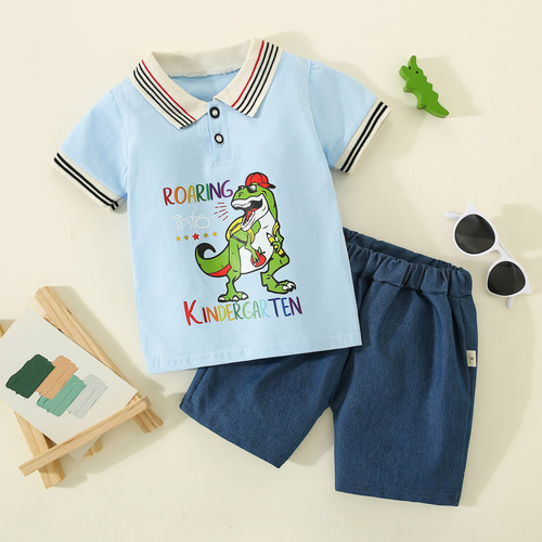 Conjunto De 2 Piezas De Algodón Con Estampado De Dinosaurio Azul 18-24 M