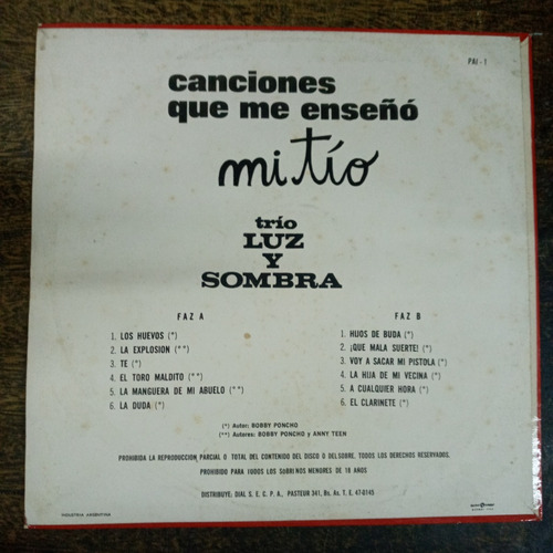 Imagen 2 de 4 de Canciones Que Me Enseño Mi Tio * Trio Luz Y Sombra * Pai 1 *