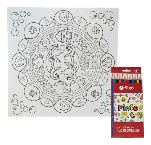 Kit Arte Mandala Diseño Infantil Para Colorear 12 Colores