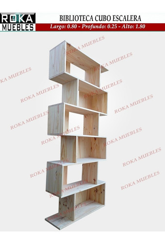 Imagen 3 de 4 de Biblioteca Cubo Escalera Pino 80x25x180 Roka