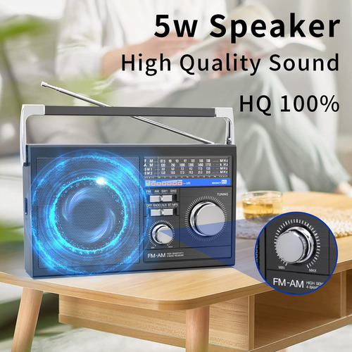 Radio Portátil Am Fm Bluetooth Transistor Sw Retro Color