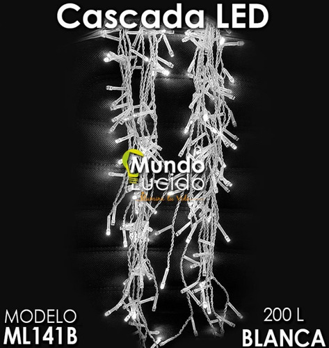 Serie Led Cascada Luz Blanca 200l Cable Transparente Mundo L