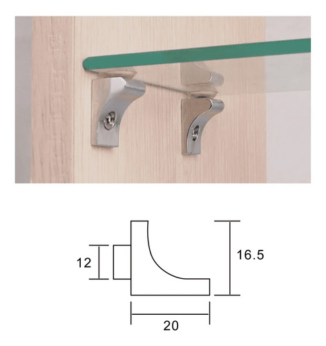 Soporte Para Vitrinas Tipo Uña 25x16mm Cromado